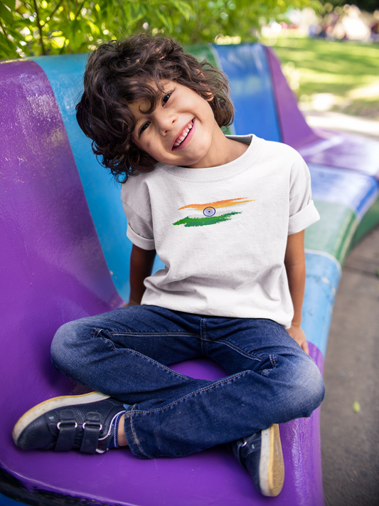 Independence Day T-shirt for Boys | Tricolor Flag Print – White Cotton