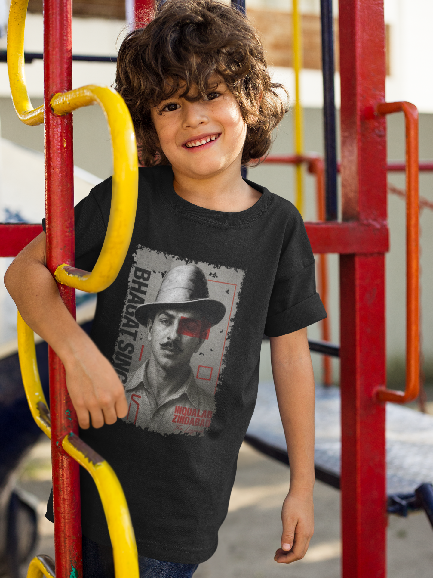 Inquilab Zindabad T-shirt for Boys | Bhagat Singh Print | Black Cotton Tee