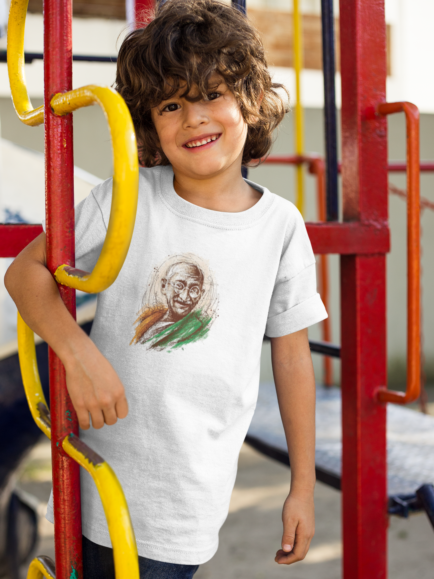 Mahatma Gandhi T-shirt for Boys | White Cotton Tee for Independence Day – 1–14 Yrs