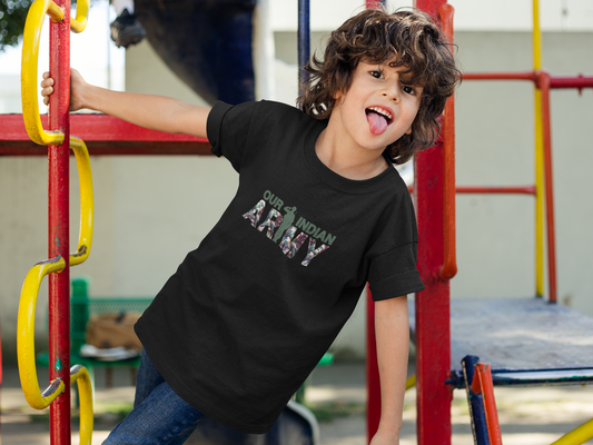 Indian Army Salute T-shirt for Boys | Black Cotton | Patriotic Print