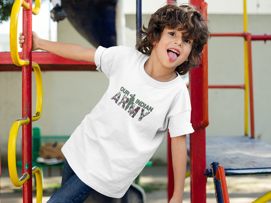 Our Indian Army T-shirt for Boys | Salute Print – White Cotton Tee