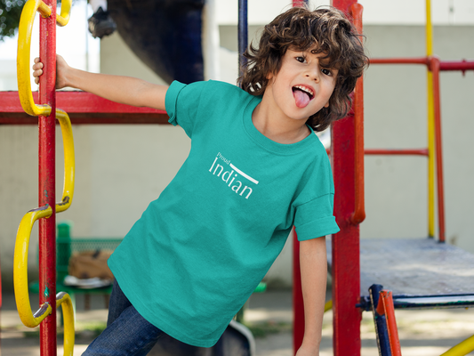 Proud Indian T-shirt for Boys | Teal Cotton Tee for Independence Day
