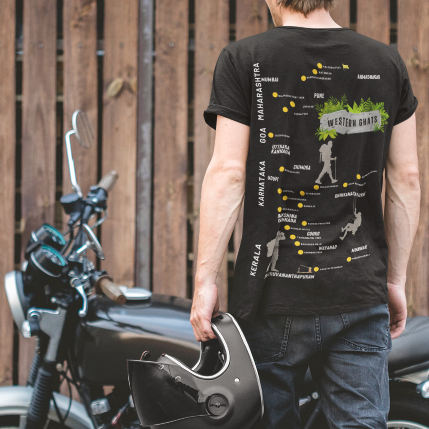 Exploring Western Ghats Oversized T-Shirt for Men – Adventure Map Back Print | Black Drop Shoulder Tee by ShirtlessClub