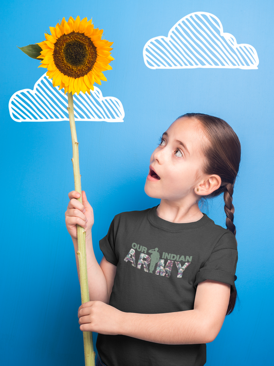 ShirtlessClub – Girl Kids Independence Day T-Shirt | Indian Army Print | Black Cotton Tee