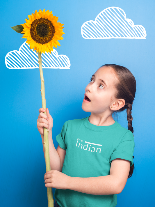 Proud Indian Girl Kids T-Shirt – Teal | Independence Day Special by ShirtlessClub