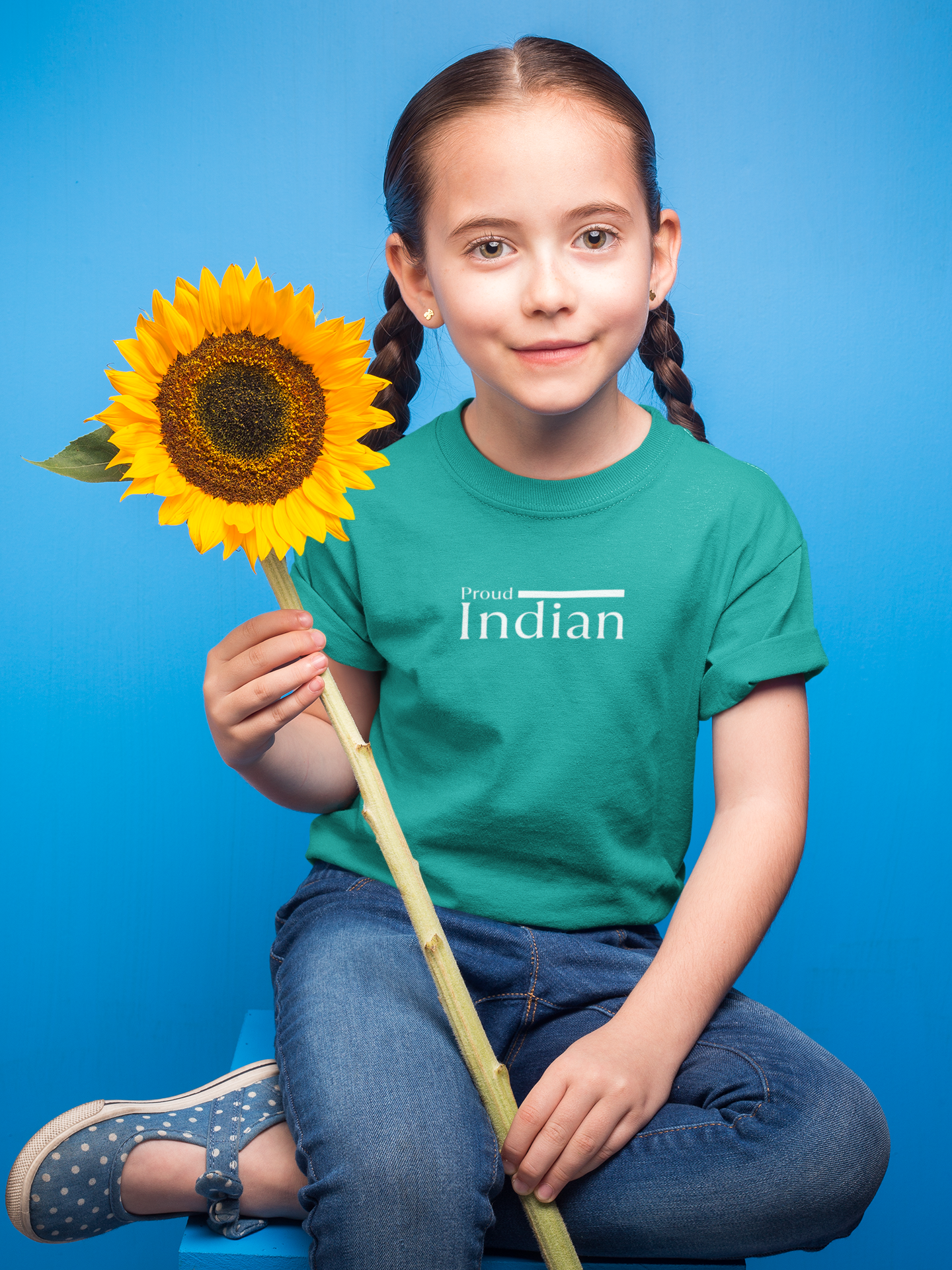 Proud Indian Girl Kids T-Shirt – Teal | Independence Day Special by ShirtlessClub