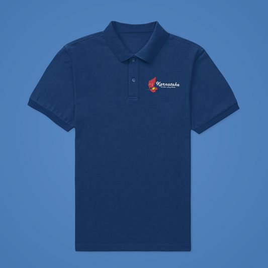 Karnataka One State Many World Polo Tshirt | White Chest Print | Unisex Corporate & Travel Wear | Black, Brown, Blue | ShirtlessClub