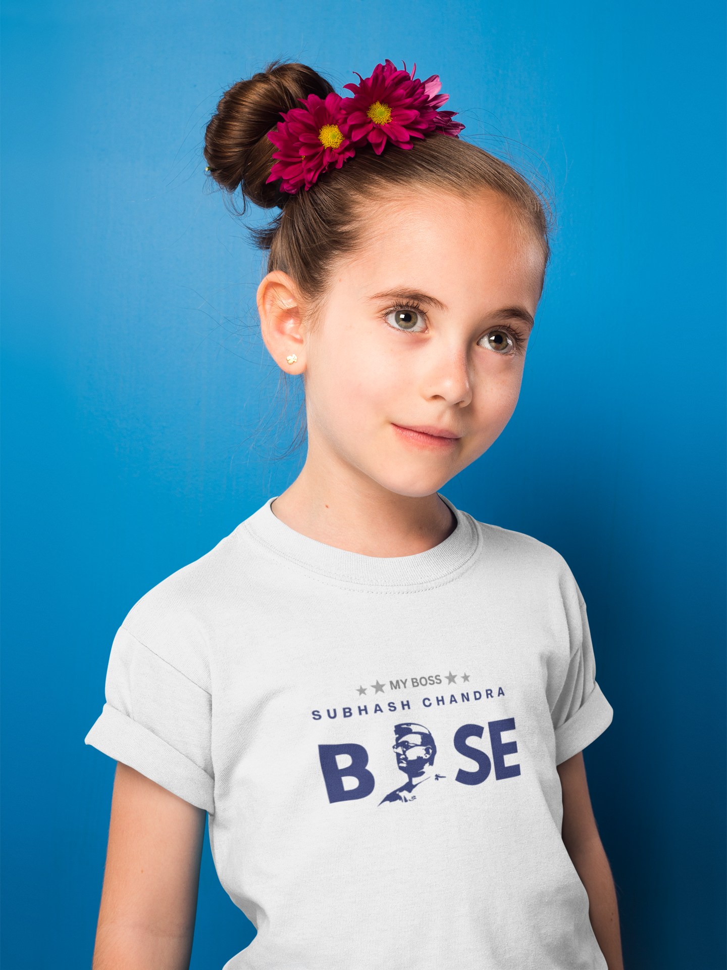 My Boss – Subhash Chandra Bose Design | White Girl Kids T-Shirt | Independence Day by ShirtlessClub