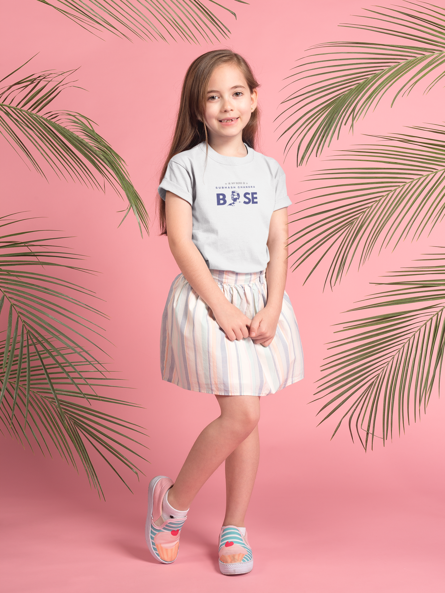 My Boss – Subhash Chandra Bose Design | White Girl Kids T-Shirt | Independence Day by ShirtlessClub