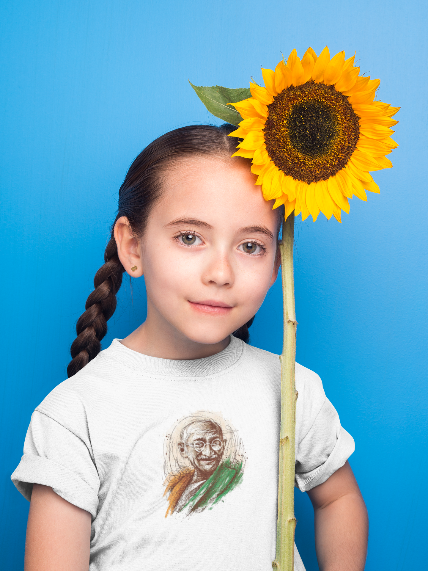 Mahatma Gandhi T-Shirt for Girl Kids – White Cotton Tee | Independence Day Wear by ShirtlessClub
