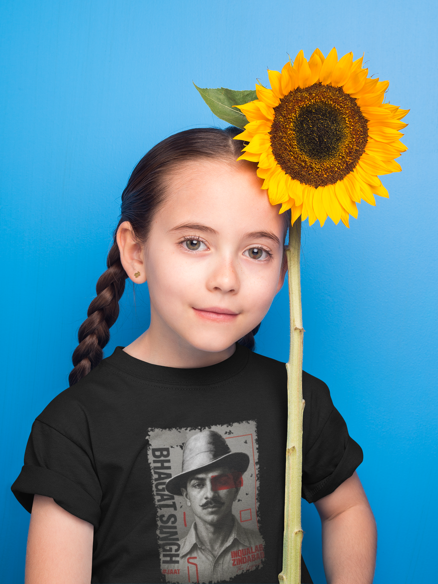 Inquilab Zindabad – Bhagat Singh Design | Black Girl Kids T-Shirt| Independence Day by ShirtlessClub