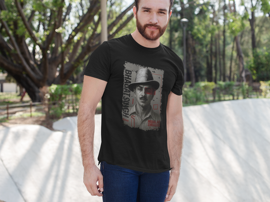 ShirtlessClub – Men’s Round Neck Independence Day T-Shirt | Bhagat Singh Inquilab Zindabad Print | 100% Cotton – Black