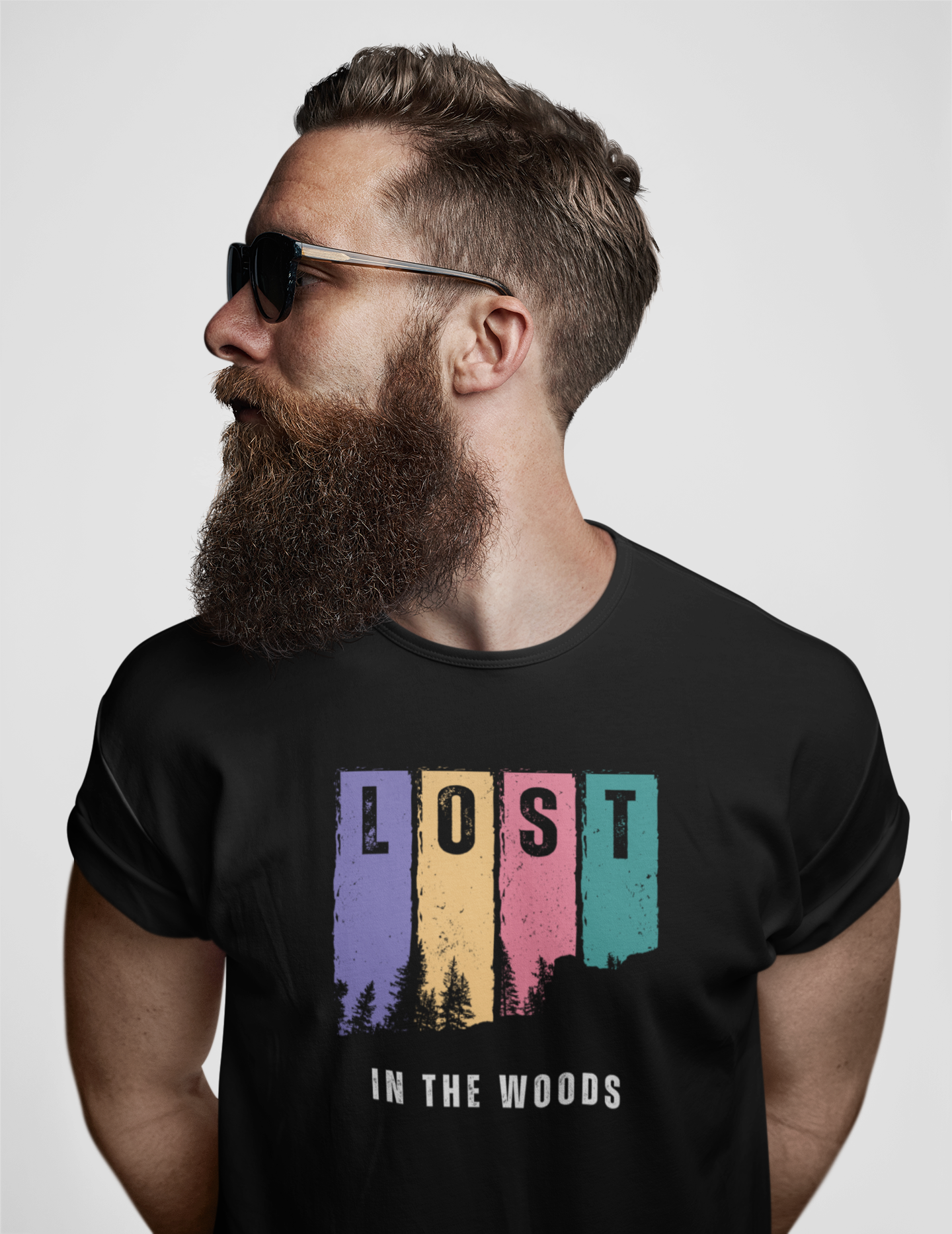 ShirtlessClub Men's Black Adventure T-Shirt | “Lost in the Woods” | 100% Cotton | Round Neck | Regular Fit for Travel & Trekking