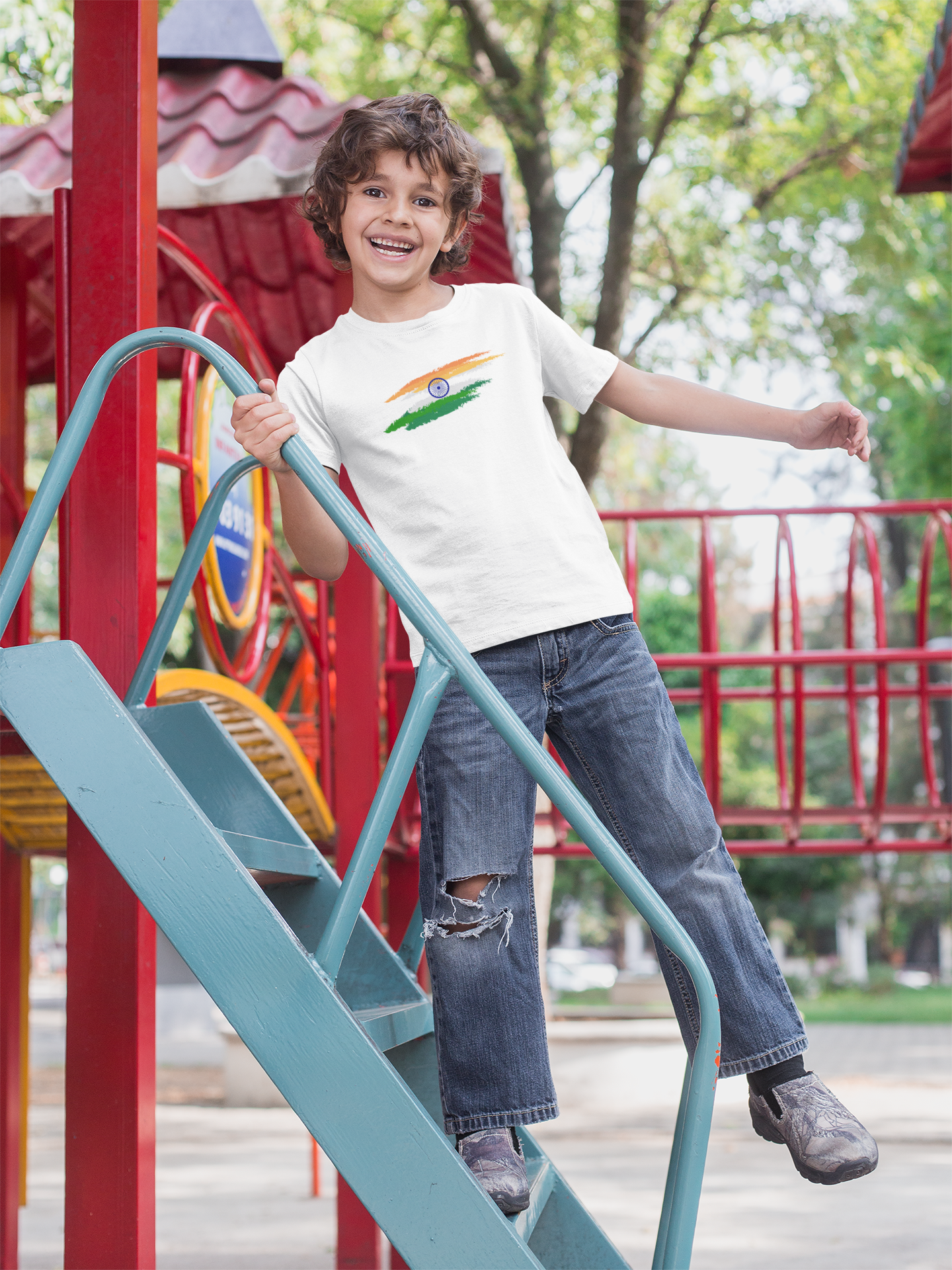 Independence Day T-shirt for Boys | Tricolor Flag Print – White Cotton