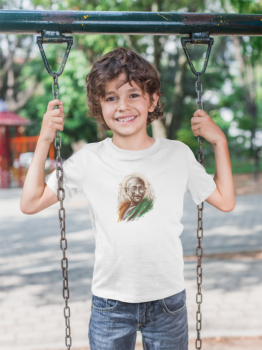 Mahatma Gandhi T-shirt for Boys | White Cotton Tee for Independence Day – 1–14 Yrs