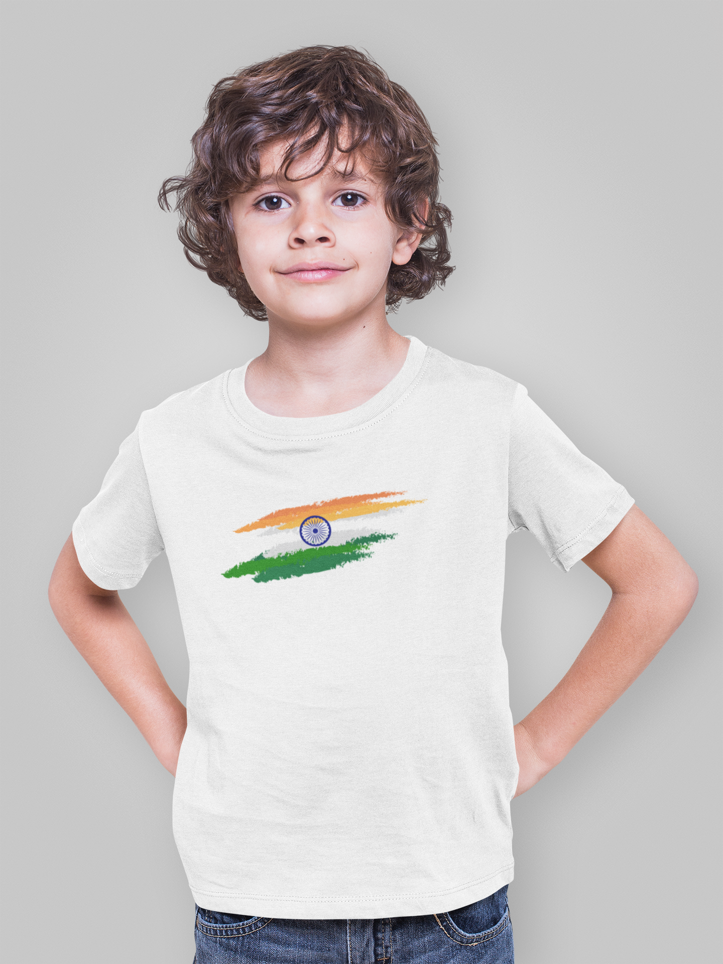 Independence Day T-shirt for Boys | Tricolor Flag Print – White Cotton