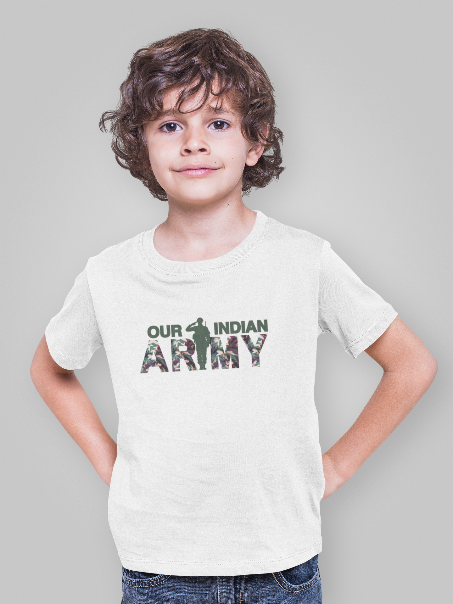 Our Indian Army T-shirt for Boys | Salute Print – White Cotton Tee