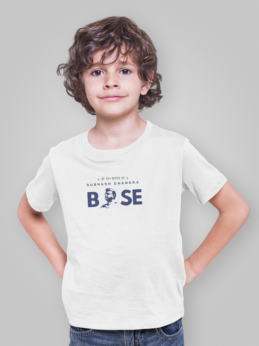 Subhash Chandra Bose T-shirt for Boys | White Cotton Tee | Patriot Edition