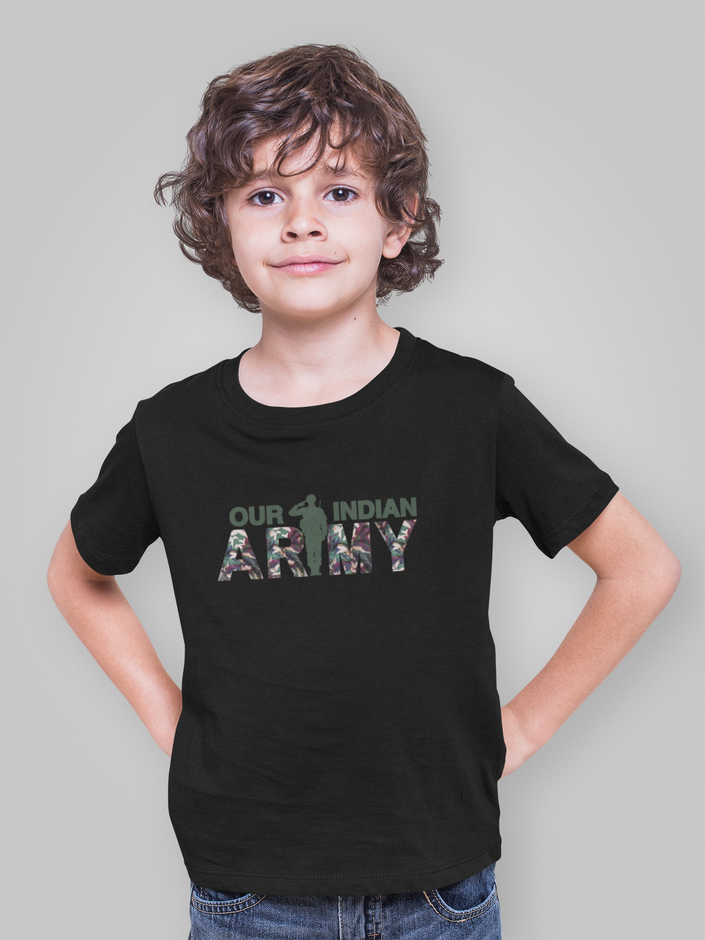 Indian Army Salute T-shirt for Boys | Black Cotton | Patriotic Print