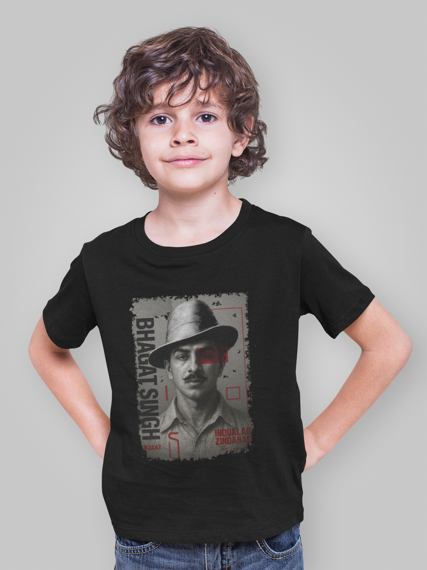 Inquilab Zindabad T-shirt for Boys | Bhagat Singh Print | Black Cotton Tee