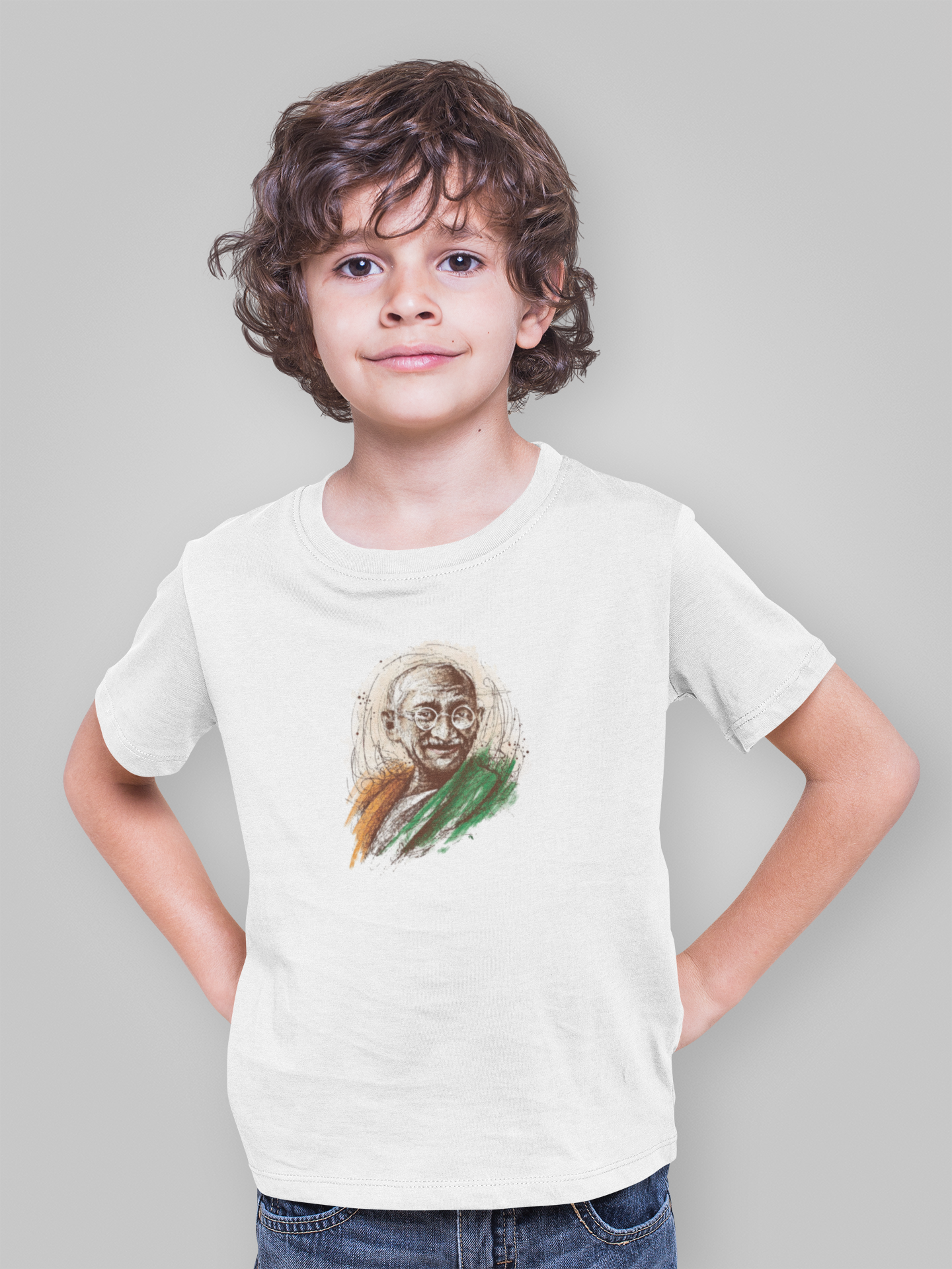 Mahatma Gandhi T-shirt for Boys | White Cotton Tee for Independence Day – 1–14 Yrs