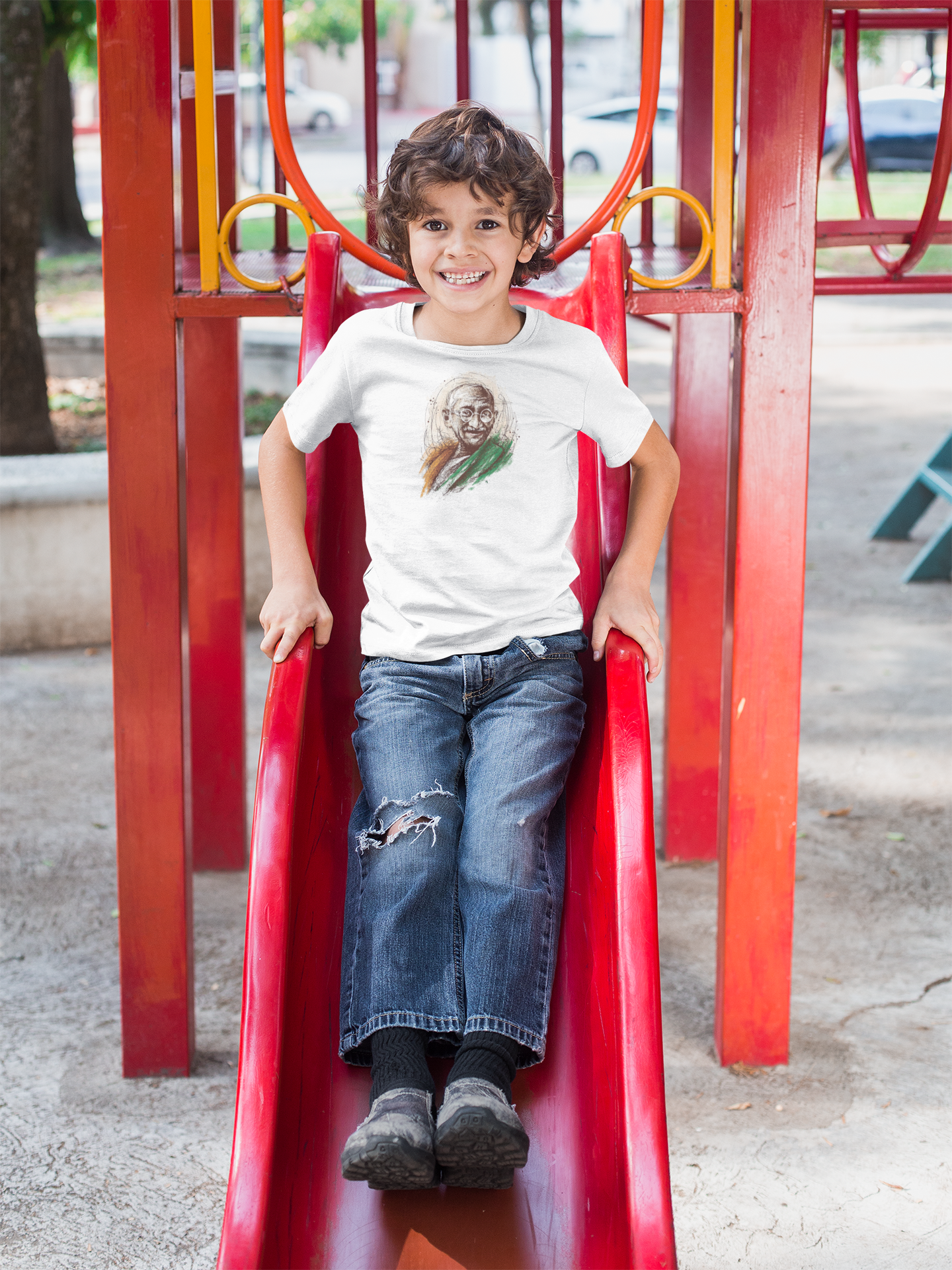 Mahatma Gandhi T-shirt for Boys | White Cotton Tee for Independence Day – 1–14 Yrs