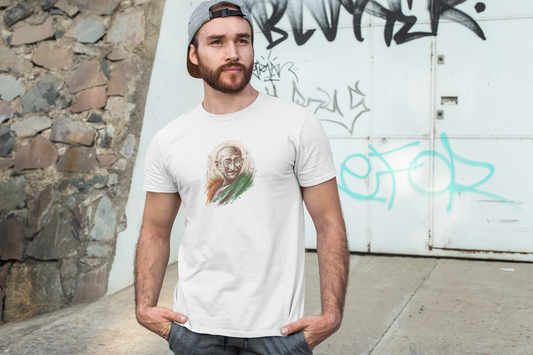 ShirtlessClub – Men’s Round Neck Independence Day T-Shirt | Mahatma Gandhi Chest Print | 100% Cotton – White