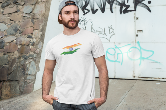 ShirtlessClub – Men’s Round Neck White T-Shirt | Indian Flag Tricolor Print | 100% Cotton | Independence Day Special