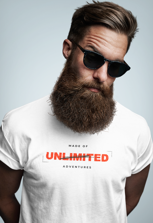 ShirtlessClub Men's White Adventure T-Shirt | 100% Cotton Regular Fit | "Made of Adventures" Graphic Tee | Trekking, Gym & Travel Wear