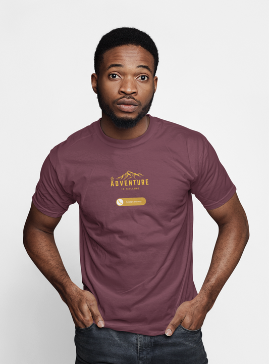 ShirtlessClub Men’s Adventure T-Shirt | “Adventure is Calling – Accept Anyway” | Round Neck Cotton Tee | Regular Fit | Multi-Color Travel Wear