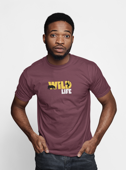 ShirtlessClub – Wild Life Adventure T-Shirt for Men | 100% Cotton | Bio-Washed & Durable – Black / Maroon / Green