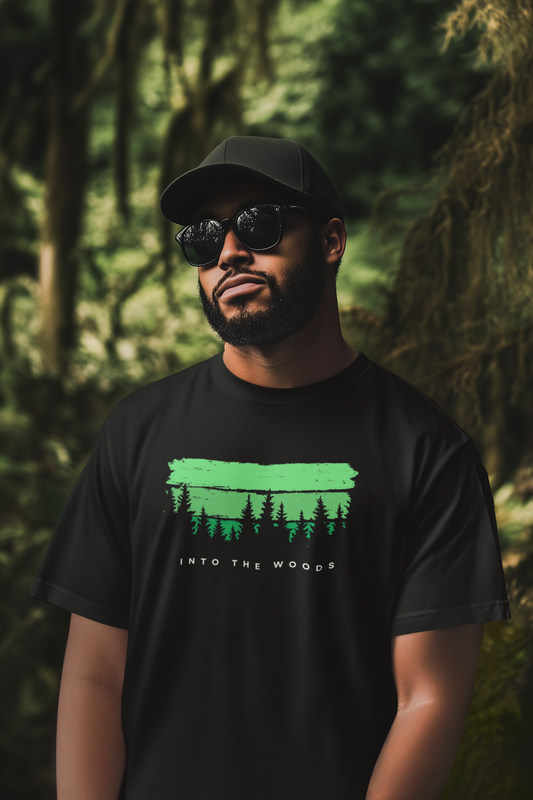 ShirtlessClub Men's Black Adventure T-Shirt | “Into The Wild” | 100% Cotton Round Neck Tee | Regular Fit for Travel, Gym & Trekking