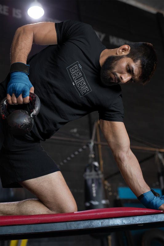 ShirtlessClub – Gym T-Shirt for Men | Believe in Me Print | 100% Cotton Regular Fit – Black