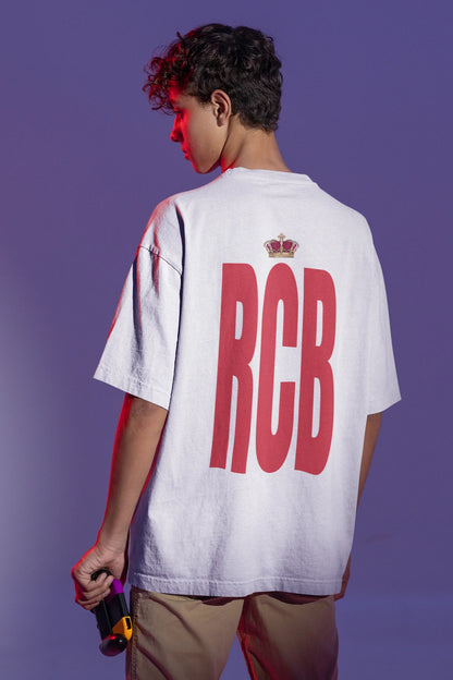 RCB Oversize Tshirt (White) | Ee Sala Cup Namdhe Slogan | Premium Unisex Cricket Fanwear | ShirtlessClub
