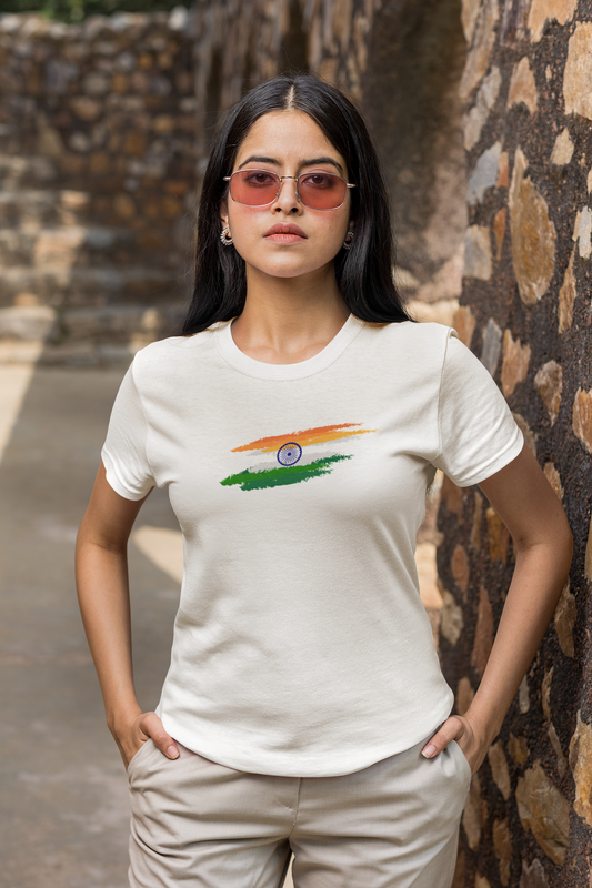 ShirtlessClub – Independence Day T-Shirt for Women | Tricolor Chest Print | 100% Cotton – White