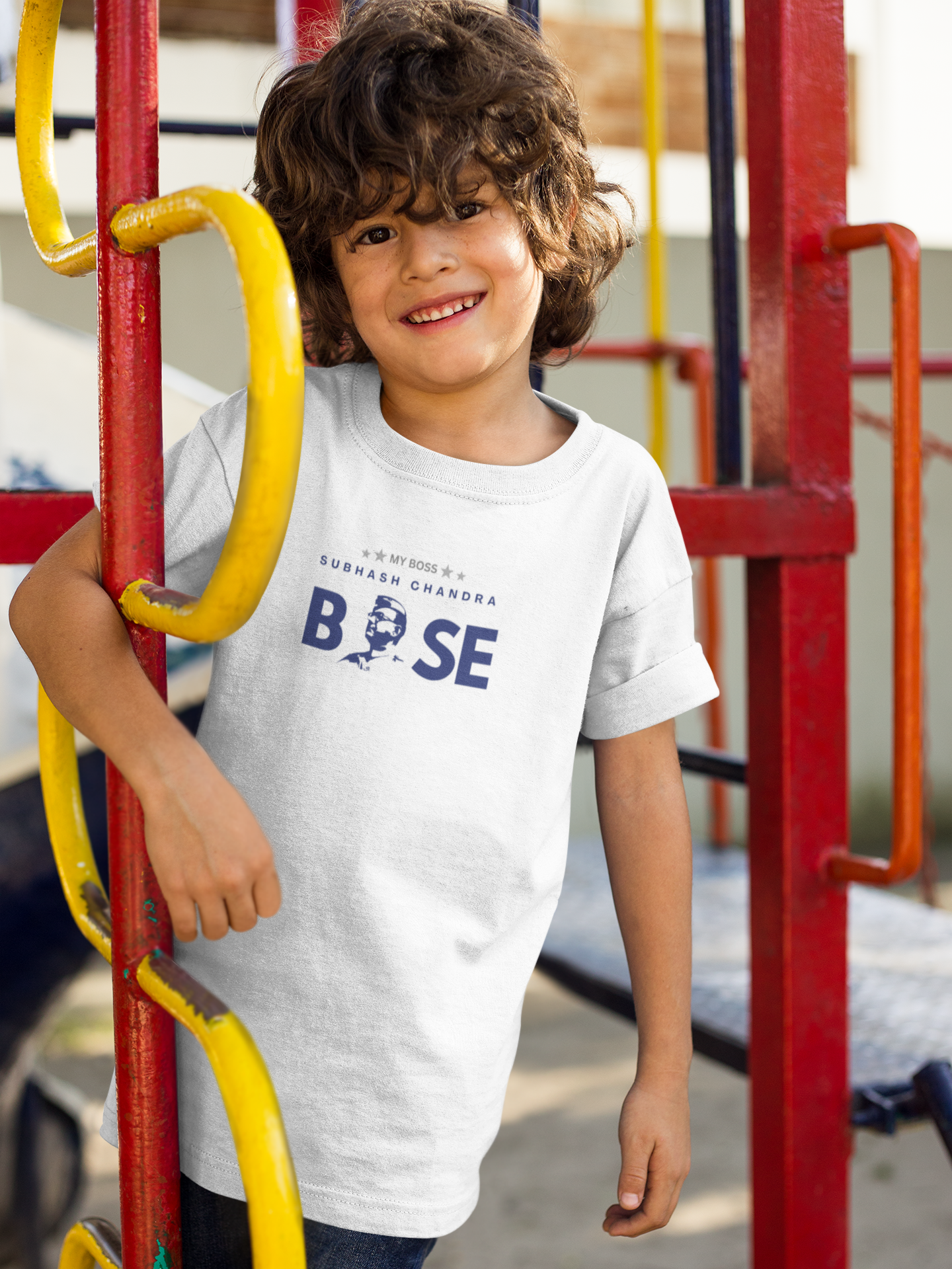Subhash Chandra Bose T-shirt for Boys | White Cotton Tee | Patriot Edition