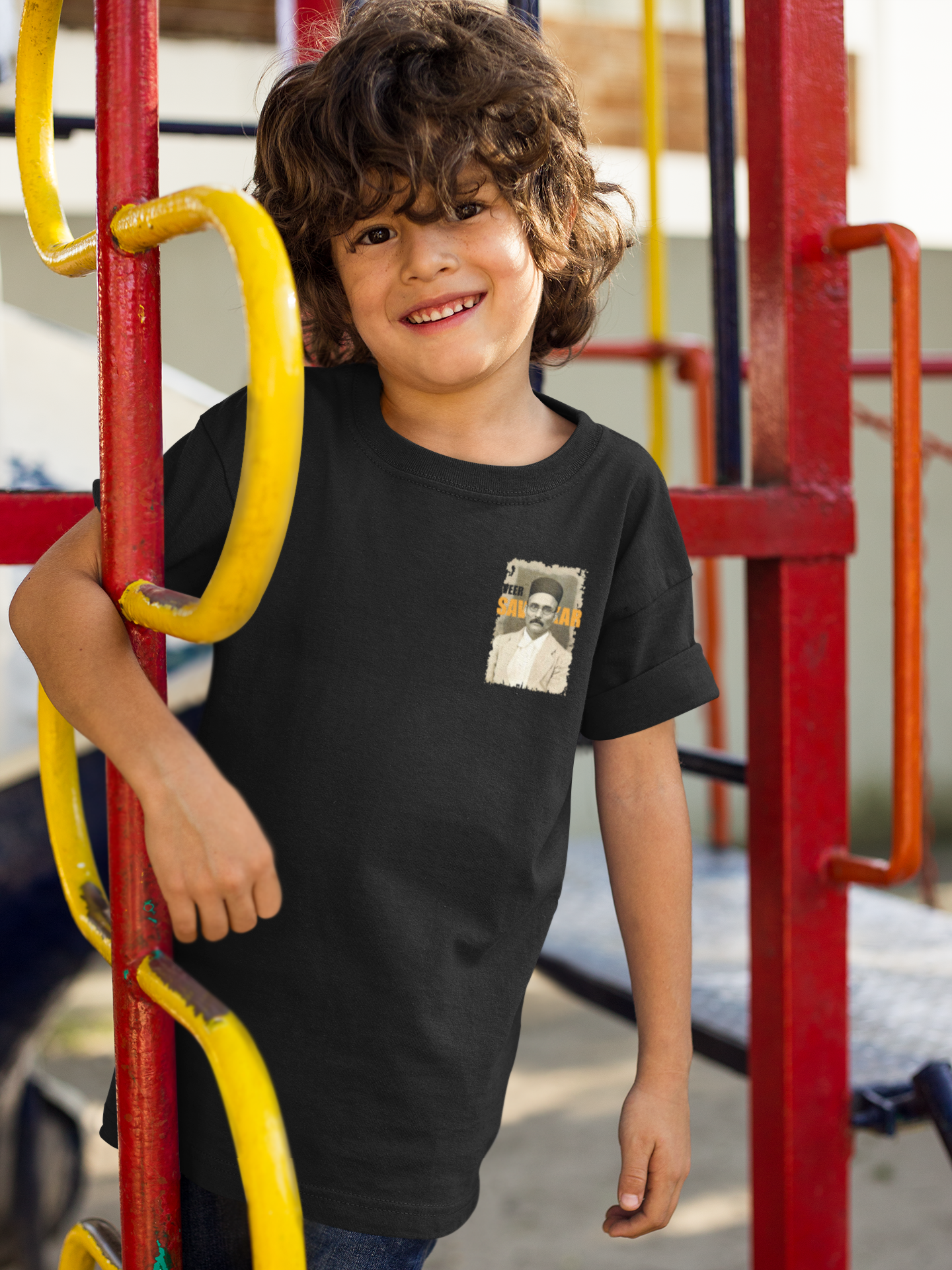 Veer Savarkar T-shirt for Boys | Independence Day Black Cotton Tee – 1–14 Yrs