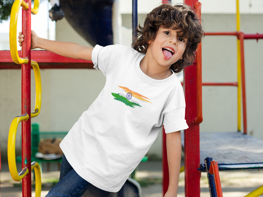 Independence Day T-shirt for Boys | Tricolor Flag Print – White Cotton