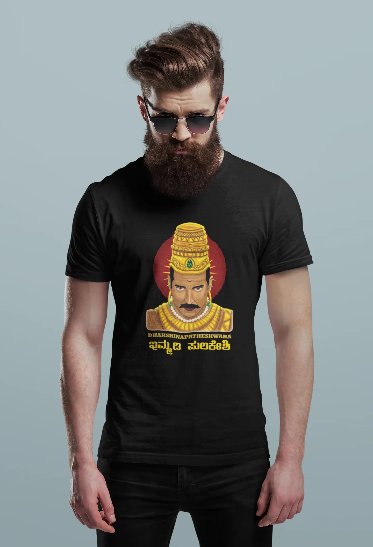 Immadi Pulakeshi Printed Tshirt | Unisex Chalukya Dynasty Tribute Tee | Black | ShirtlessClub