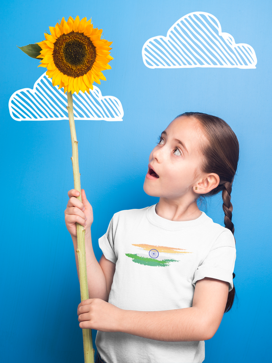ShirtlessClub – Girl Kids White Independence Day T-Shirt | Tricolor Stripes | Soft White Cotton Tshirt