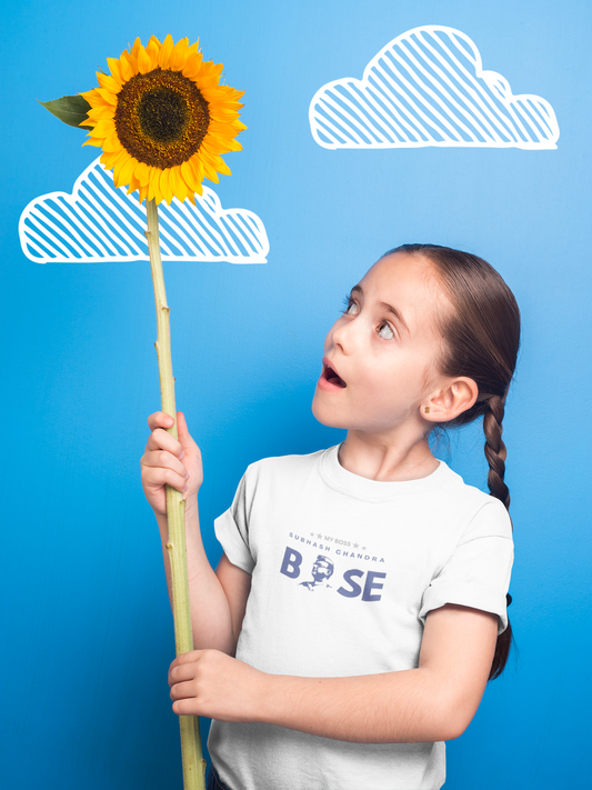 My Boss – Subhash Chandra Bose Design | White Girl Kids T-Shirt | Independence Day by ShirtlessClub