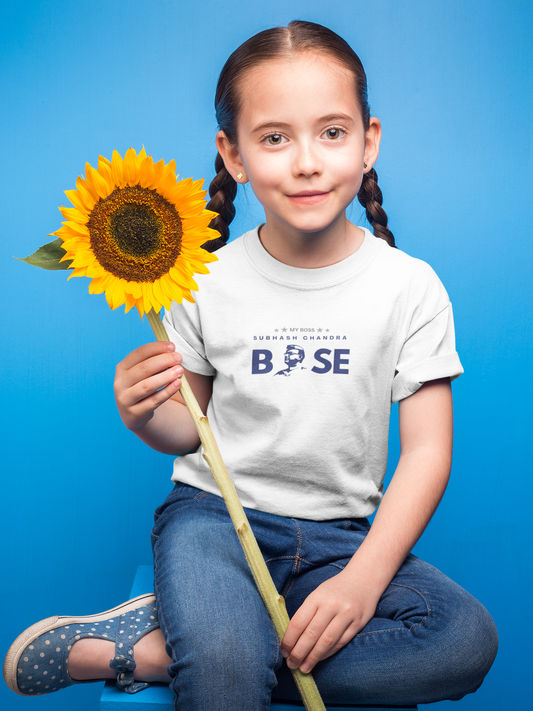 My Boss – Subhash Chandra Bose Design | White Girl Kids T-Shirt | Independence Day by ShirtlessClub