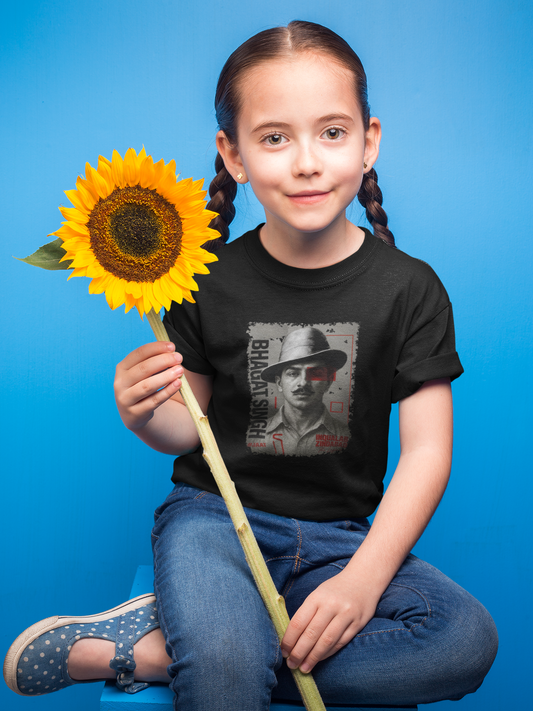 Inquilab Zindabad  – Bhagat Singh Design | Black Girl Kids T-Shirt| Independence Day by ShirtlessClub