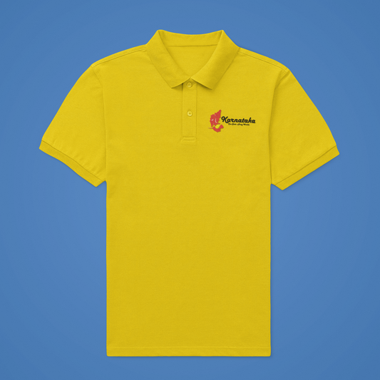 Karnataka One State Many World Polo Tshirt | Black Chest Print | Unisex Premium Corporate & Travel Wear | Yellow, White, Grey | ShirtlessClub