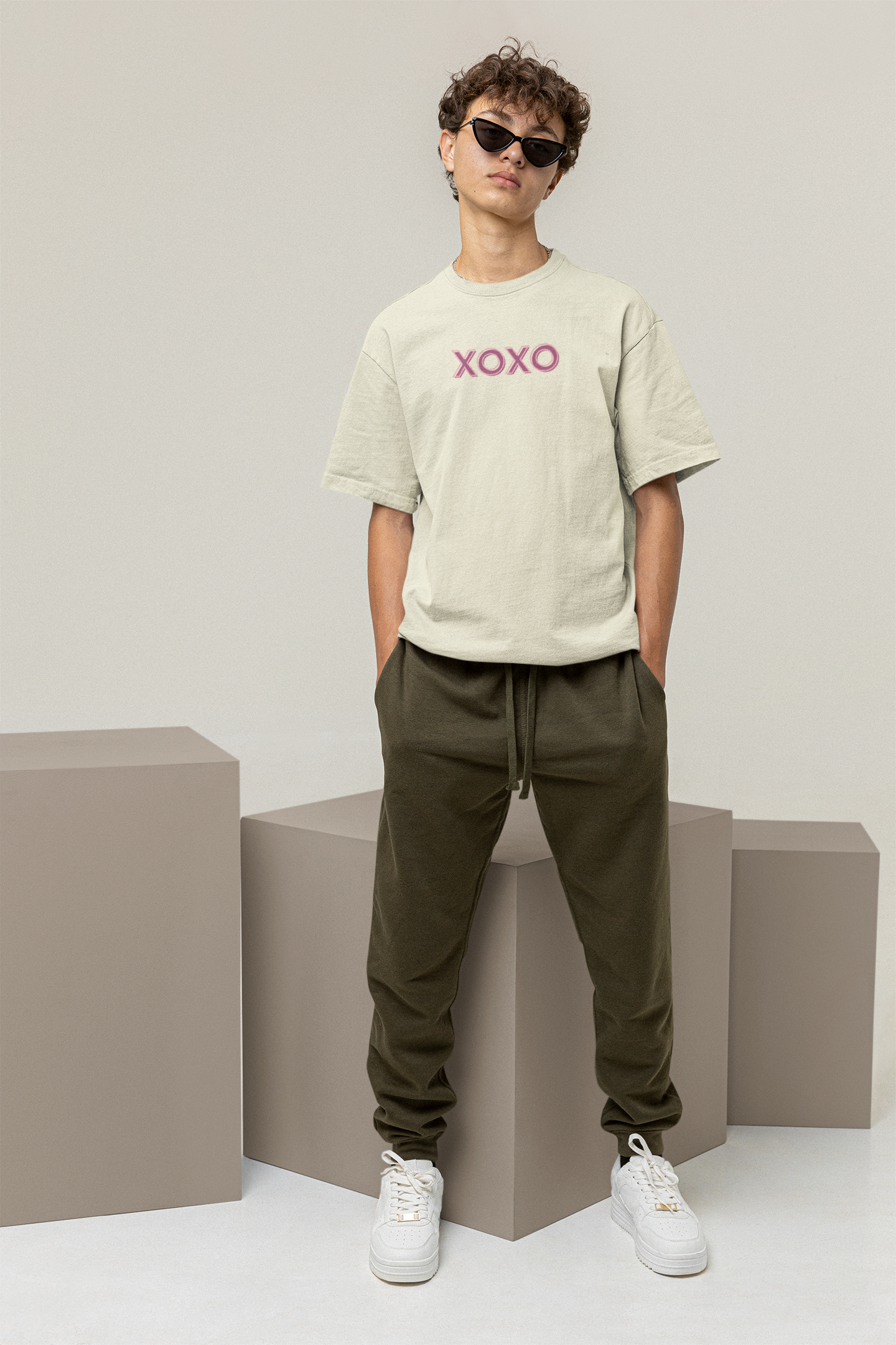 ShirtlessClub – Oversized Gym T-Shirt for Men | XOXO Print | Heavy Cotton 220 GSM – White / Black