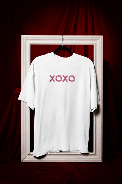 ShirtlessClub – Oversized Gym T-Shirt for Men | XOXO Print | Heavy Cotton 220 GSM – White / Black