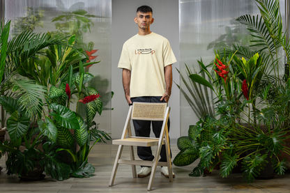 ShirtlessClub – Oversized Gym T-Shirt for Men | Never Give Up Loop Design | 220 GSM Cotton – White / Half White