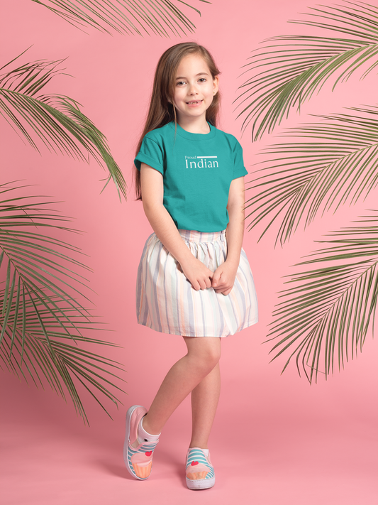 Proud Indian Girl Kids T-Shirt – Teal | Independence Day Special by ShirtlessClub