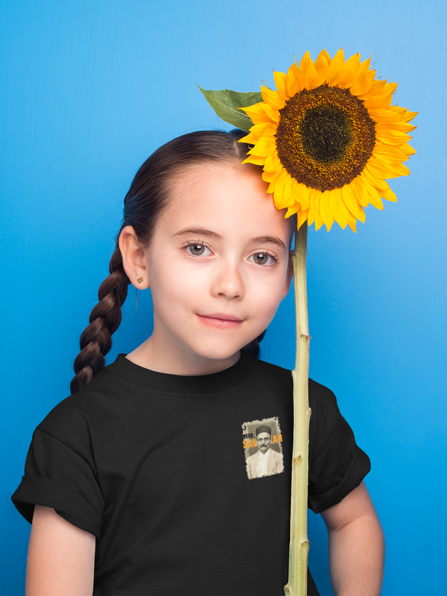 Veer Savarkar T-Shirt for Girl Kids – Black Cotton Tee | Independence Day Wear by ShirtlessClub