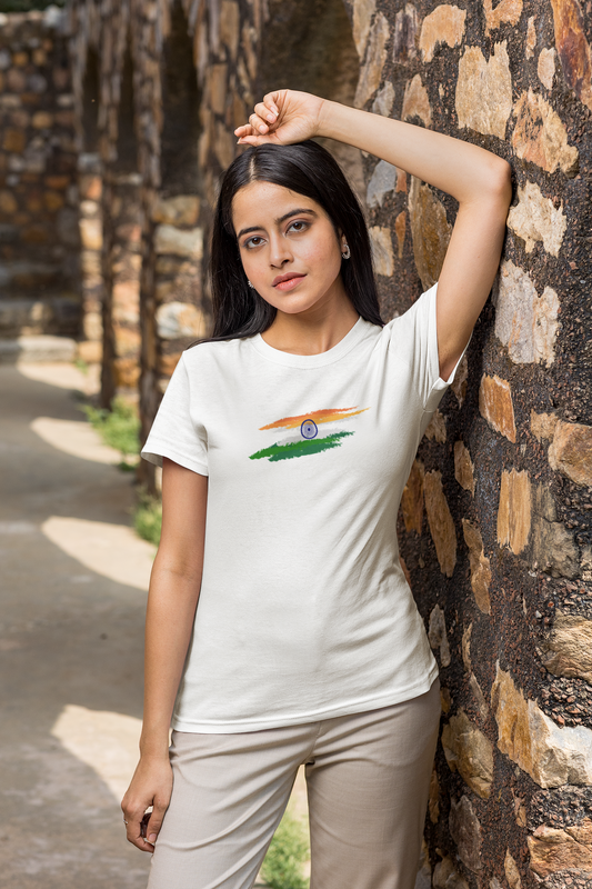 ShirtlessClub – Independence Day T-Shirt for Women | Tricolor Chest Print | 100% Cotton – White